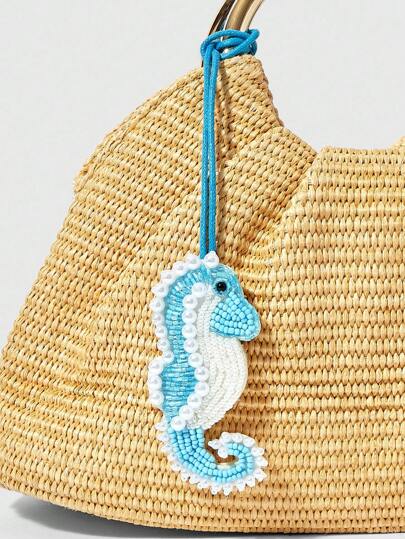 Fairycore 1pc Handmade Beaded, Sequin, Pearl Leather Ocean Style Bag Charm