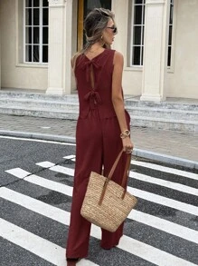 Serisse 2 件套女式纯色无袖背心和裤子套装，休闲时尚，适合日常穿着