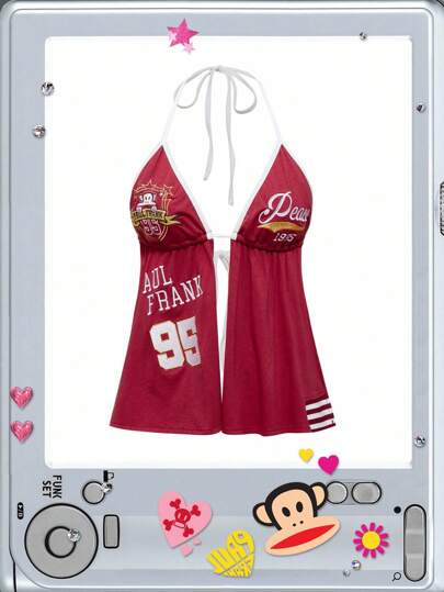 Paul Frank X ROMWE Women Y2K Sports Letter Alter Backless Cami Top