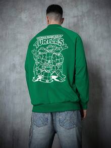 TEENAGE MUTANT NINJA TURTLES | SHEIN Men's Casual Cartoon Graphic Zip-Up Stand Collar Jacket - Green - View 6