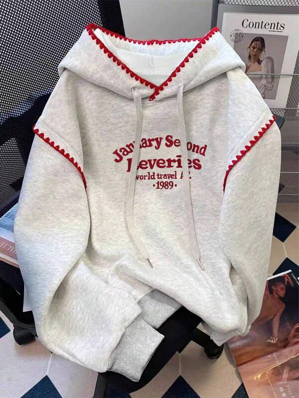 INAWLY Felpa con cappuccio casual e romantica da donna, di moda, versatile per uso quotidiano, con contrasto di colori e stampa di lettere