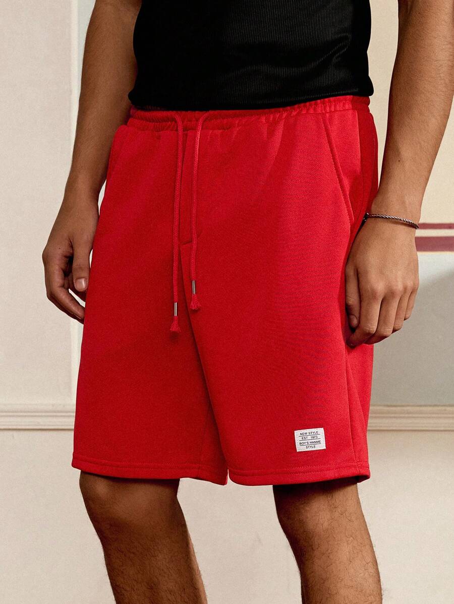 SWAVVY Men's Drawstring Waist Knitted Casual Shorts - Red - View 1