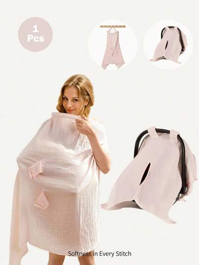 Cozy Pixies 1件装纯棉多功能哺乳巾，舒适透气，四季皆宜，粉色，可用于遮盖婴儿车和哺乳。