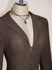 SHEIN ICON ICON PLUS Lettuce Trim Asymmetrical Hem Sheer Top Without Bra Plus Size Blouses-1891,Y2k,Fall Clothes For Women Brown Top