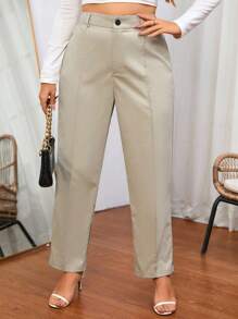 SHEIN Essnce 大碼素色高腰接縫細節直筒褲