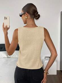 SHEIN Frenchy Chaleco de punto con cuello redondo y decoración floral casual para mujer en otoño/invierno - Albaricoque - Ver 3