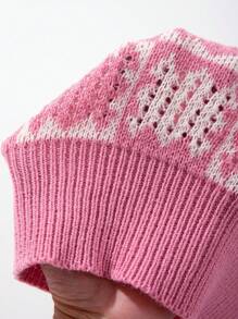 ROMWE MEN Casual 男士全格纹休闲宽松针织短袖上衣 - 粉色 - 查看 5