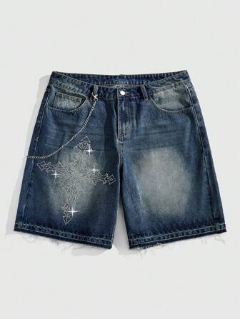 Grunge Punk Pantalones cortos vaqueros casuales y versátiles con botones para hombres, de verano