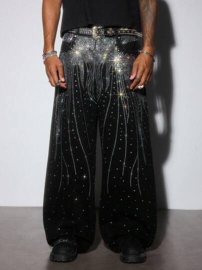 ROMWE Avant Men's Sparkling Diamond Loose Baggy Jeans