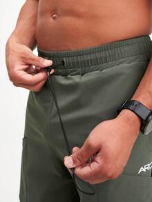Men's Drawstring Waist Wide Leg Loose Casual Pants, Olive Green - Dark Green - View 6