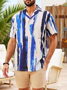 Palasendo Ensemble chemise et short de plage pour homme avec imprimé bicolore - Nude - Voir 7
