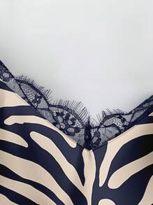 EMERY ROSE Plus Size Zebra Stripe Print Splice Lace Camisole Top, Suitable For Summer Woman S Summer Clothes Women Tops For Summer Vcay - Multicolor - View 6