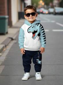SHEIN Bộ 2 áo hoodie dài tay in hình khủng long xanh dễ thương thoải mái cho bé trai, phù hợp cho mùa thu/đông - Nhiều màu - Xem 2