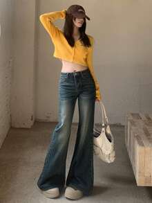 DAZY Quần jeans nữ phong cách Hàn Quốc rách nhẹ, thoải mái - Màu xanh lam - Xem 5