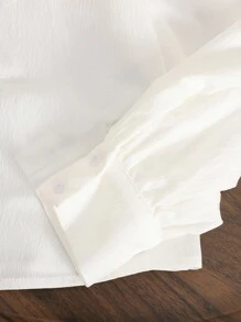 SHEIN Tween Girl Ruffle Collar White Long Sleeve Blouse, Elegant White Long Sleeve Shirt, Preppy White Shirt, Back To School, Autumn - White - View 4