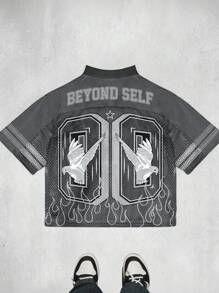 Manfinity Dauomo Men's Summer Casual Hollow Patchwork Pigeon Print T-Shirt - Dark Grey - View 2