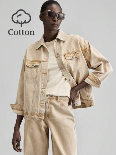 Ontre Women's Brown Denim Jacket, Retro Old Money Style, Long-Sleeved Top, Autumn Casual Wear  Going Out Top