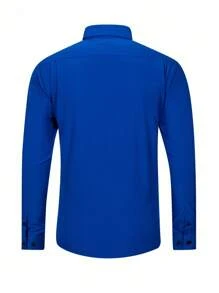 Manfinity Mode Camisa casual de manga larga con botones para hombre, de corte slim y versátil, para otoño - azul real - Ver 2