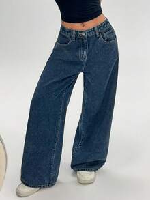 SHEIN PETITE Women's Simple Casual Blue Jeans - 藍色 - 查看 7