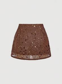 SHEIN MOD Green Sequin Tie-Up Low Waist Mini Skirt, Sequin Skirt, Brown Sequin Skirt, Bling Skirt,Rave Outfits Festival,Fall/Winter,Halloween,Goth,Western