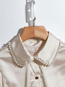 GlowEve Áo cánh nữ tay dài màu trơn cài khuy đơn đính ngọc trai giả thanh lịch - Rượu sâm banh - Xem 3