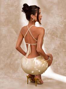 SHEIN BAE 女士性感亮片露背吊带上衣，夏季