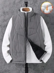 SHEIN Tween Boys' Casual Everyday Versatile Comfortable Padded Sleeveless Zip-Up Vest Jacket,In Fall/Winter - Grey - View 3