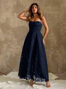 Roveilla Off The Shoulder, Wedding Guest, Graduation, Romantic, Evening, Formal Women Dresses, Birthday Party, Elegant, Summer Women Outfit, Cocktail Party Mini Dress, Fashion Graceful Minimalist Perforated Texture Spaghetti Strap Sleeveless Maxi Dress, Sexy Bodycon Waist Slimming Graceful Dress