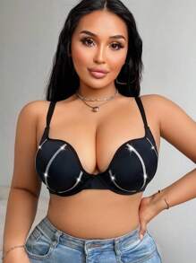 SHEIN 1 Áo ngực hỗ trợ có gọng đơn giản cỡ lớn dành cho nữ, mặc thường ngày, màu đen - màu đen - Xem 5