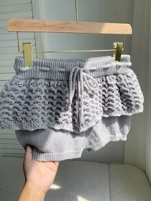 SHEIN EZwear 女士时尚纯色二合一紧身毛衣短裤（秋冬） - 灰色 - 查看 6