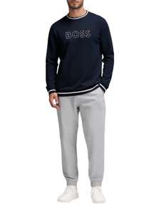 Hugo Boss Men's Casual Letter Pattern Round Neck Long Sleeve Loose Fit Sweatshirt - 403 Dark Blue - View 3
