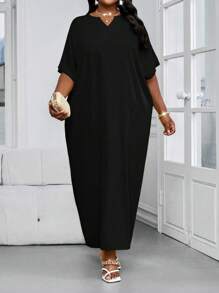 SHEIN Lady Váy dạ hội tay ngắn màu xanh huỳnh quang cỡ lớn dành cho nữ, váy dài thướt tha, váy tắm cô dâu đi biển, váy dài ôm dáng cho nữ - màu đen - Xem 6