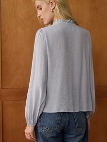 Écloséra 优雅 V 领荷叶边刺绣修身法式复古风格女式长袖衬衫，夏季