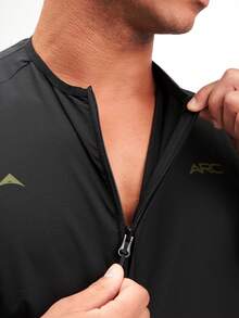 Men's Letter Print Raglan Sleeve Casual Jacket, Black - Black - View 7