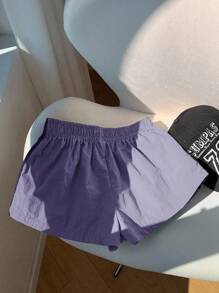 Comfortcana 女士侧条纹松紧腰宽松休闲短裤，夏季 - 紫色 - 查看 2