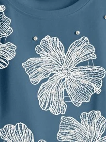 GlowEve 女士夏季针织弹力圆领插肩短袖串珠镂空花卉休闲T恤