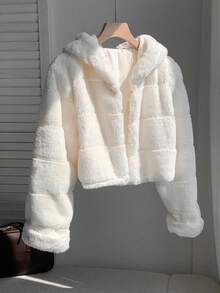 Comfortcana Women's Fashionable White Short Hooded Faux Fur Coat In Fall/Winter - White - View 6