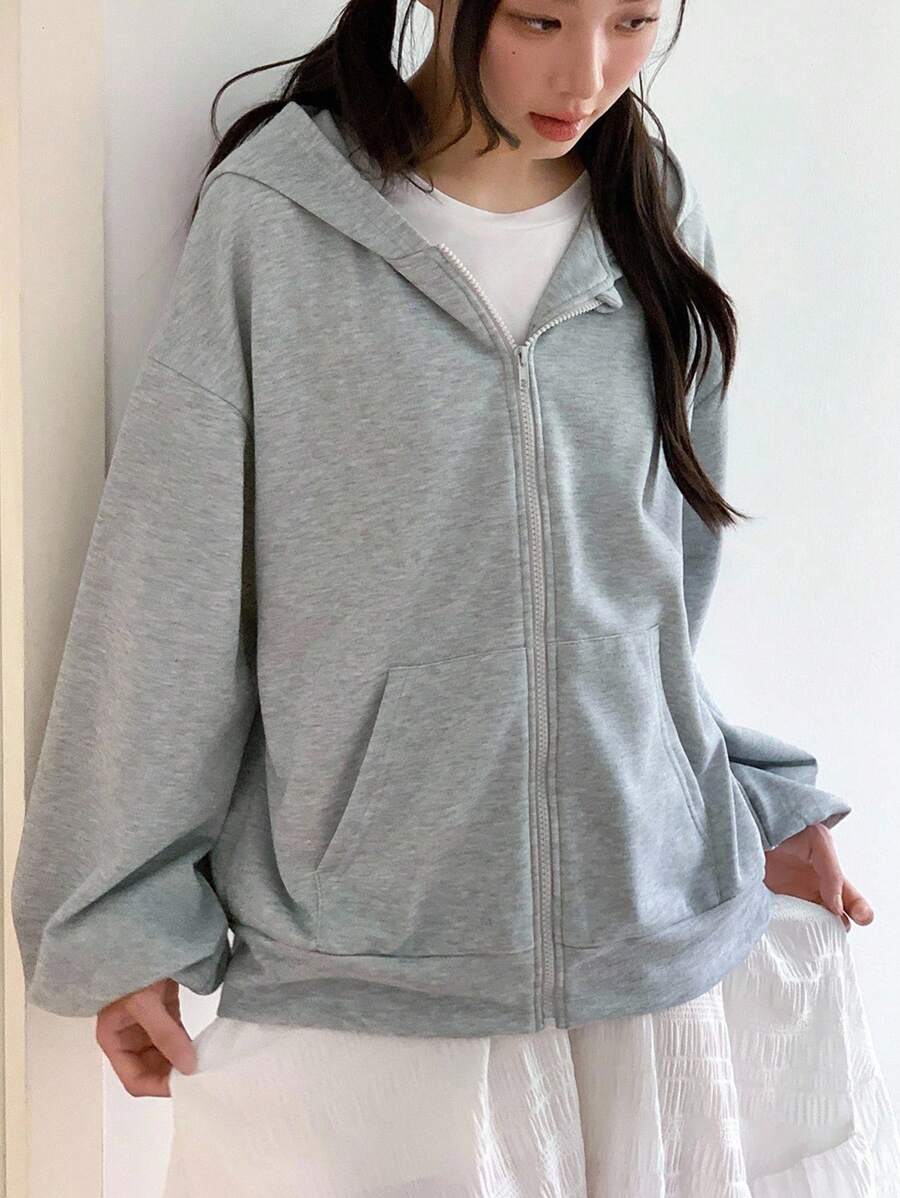 Sparklyn 青少年女孩休闲宽松拉链卫衣外套，适合返校季和秋冬季穿着 - 淺灰色 - 查看 1