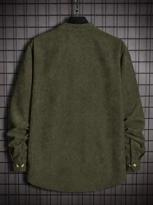 Manfinity VCAY Bộ 2 món áo và quần dài tay tối giản cài nút phía trước màu trơn dành cho nam, trang phục mùa thu, trang phục ấm áp - xanh quân đội - Xem 3