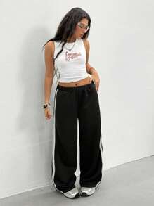 Teen Girls' Side Stripe Loose Wide Leg Casual Sweatpants Fall Winter