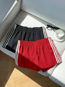 Comfortcana Lightweight Woven Fabric Women's Mini Track Shorts For Everyday Casual Style Training Shorts - Red - View 3