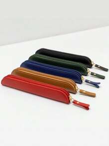 1 件时尚简约皮革铅笔盒，柔软亲肤皮革材质，复古学生文具袋多功能拉链铅笔收纳袋，返校，学校用品，铅笔袋，书包 - 彩色 - 查看 6