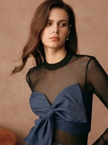 Savoree Women's Knit Top With Bow Decor - Black - View 4