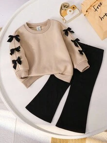 SHEIN 女婴针织撞色圆领休闲卫衣和打底裤套装 女婴两件套 女婴服装两件套 女婴秋季套装 女婴休闲套装 女婴冬季套装 女婴可爱复古风秋冬两件套 女婴服装 女婴套装 - 卡其色 - 查看 5