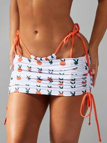 Missguided x Playboy Bunny Peach Print Ruched Beach Skirt Cover Up Mini Wrap Sarong Swim Skirt Side Tie Adjustable Summer Pool Beachwear - Multicolor - View 1