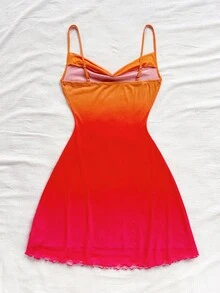 Soleia Women's Gradient Color Spaghetti Strap Draped Neck Mini Dress, Suitable For Beach, Western, Music Festival, Summer Vacation Outfit, Bohemian Sunset Dress Sunset Color Outfit Ombre Dress - Multicolor - View 2