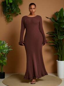 Veslaya Nuevas llegadas de otoño e invierno, ropa de mujer de otoño/invierno, Halloween, vestido de punto para mujer, vestidos de cumpleaños para mujer - Marrón - Ver 6