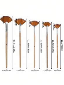 5pcs Fan Brush For Painting, Oil Acrylic Paint Brushes Artist Fan Brushes Nylon Hair Long Wood Handle Painting Brush For Acrylic Watercolor Oil Gouche Painting - Multicolor - View 9