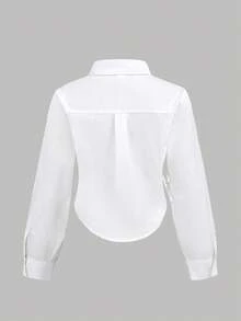 SHEIN Tween Girls Drawstring Design White Blouse Long Sleeve,Back-To-School School Elegant And Classy Autumn White Button Up Equestrian Horse Riding Shirt - White - View 2