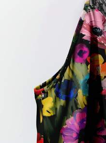 EMERY ROSE 加大码 V 领蕾丝拼布花卉印花吊带背心，优雅适合度假、约会、派对和时尚 - 彩色 - 查看 12